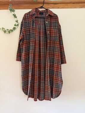 Lumiere Rust Plaid Button-Front Long Sleeve Shirtdress